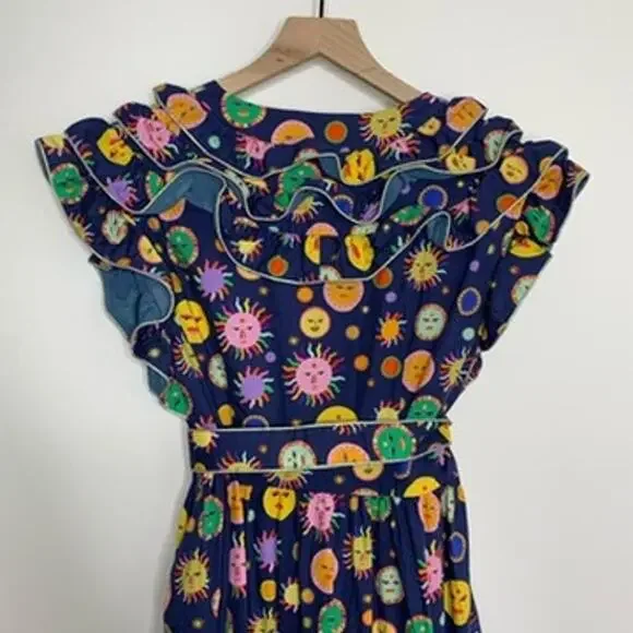 Celia B Atlas Dress Midi Navy Multi Womens New Size Medium Summer Belted - Picture 10 of 16